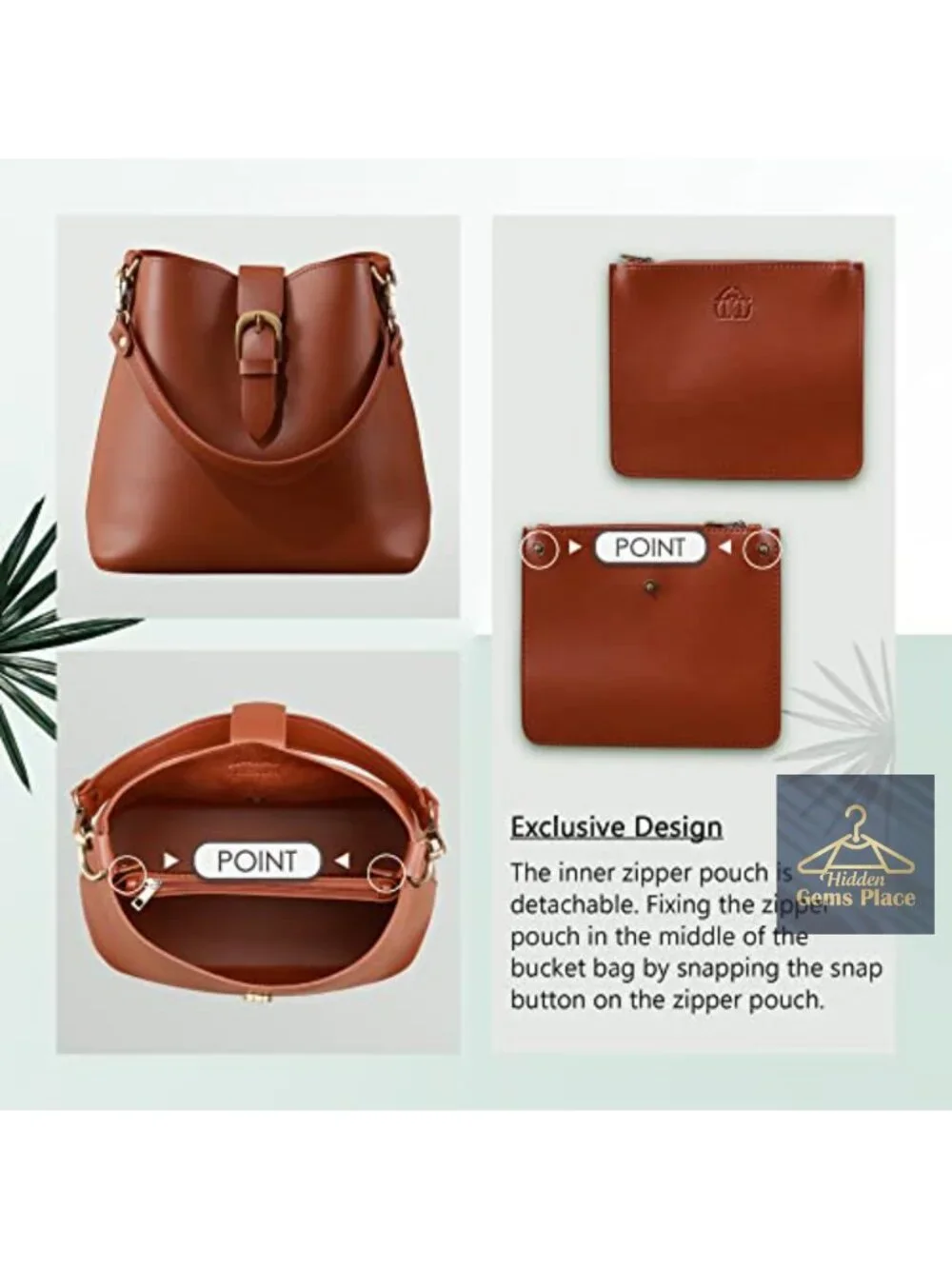 Vegan Leather Hobo Bucket Bag Faux Casual Purse Shoulder Handbag